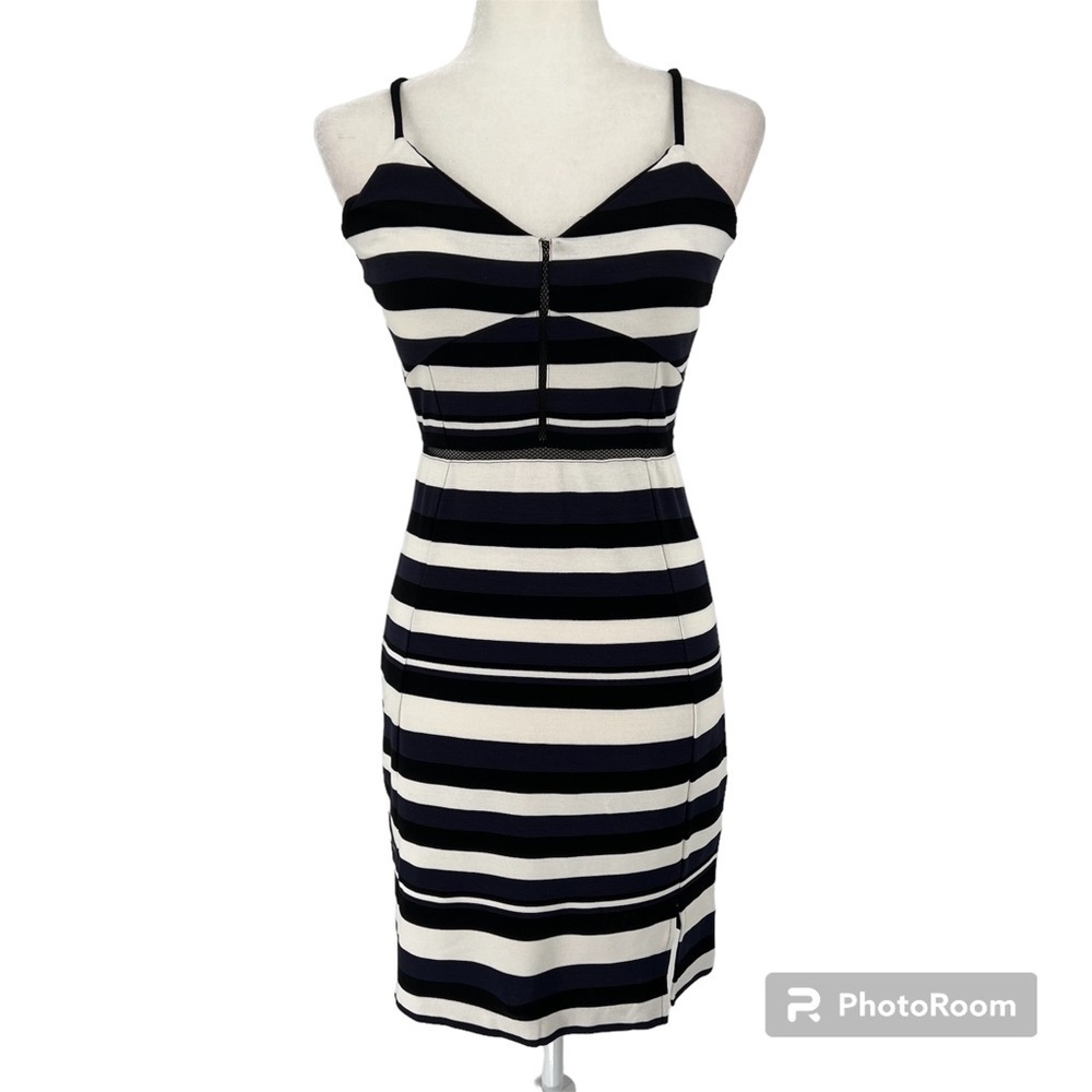 NEW French Connection Chantilly Black/White Stripe Sheath Mini Dress Sz6 Stretch